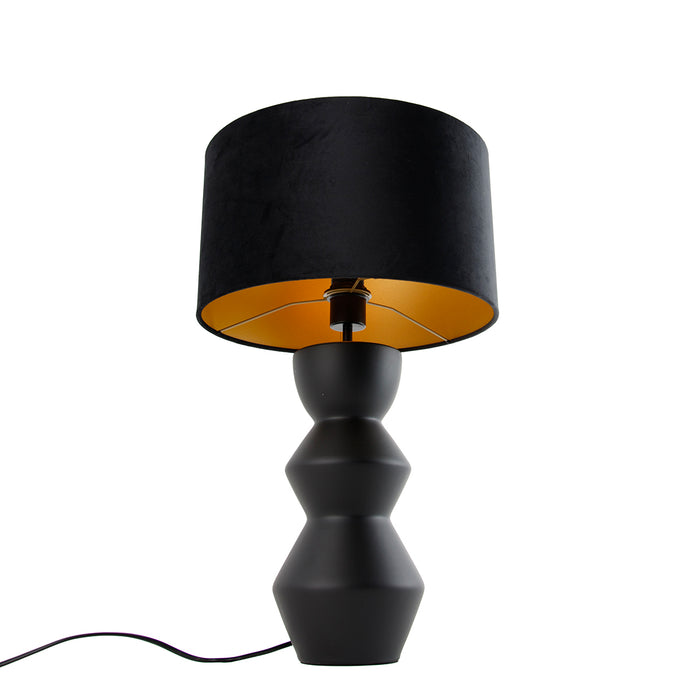 QAZQA Design tafellamp zwart 16 cm velours kap zwart met goud 35 cm -