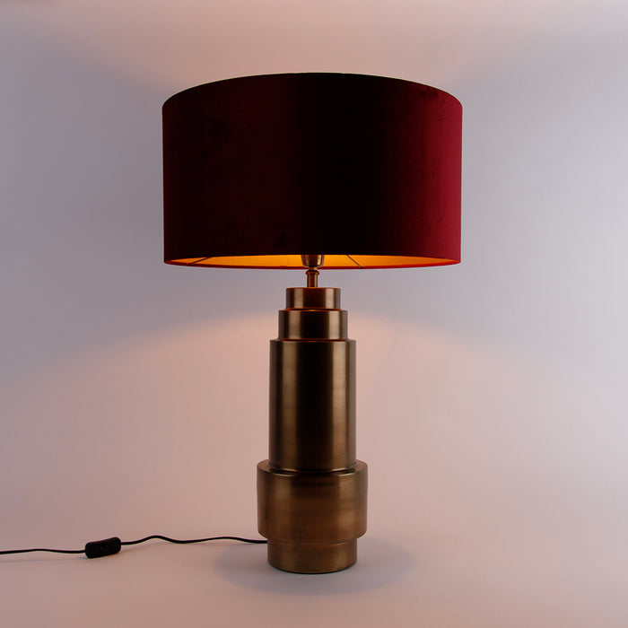 QAZQA Tafellamp brons velours kap rood met goud 50 cm - Bruut