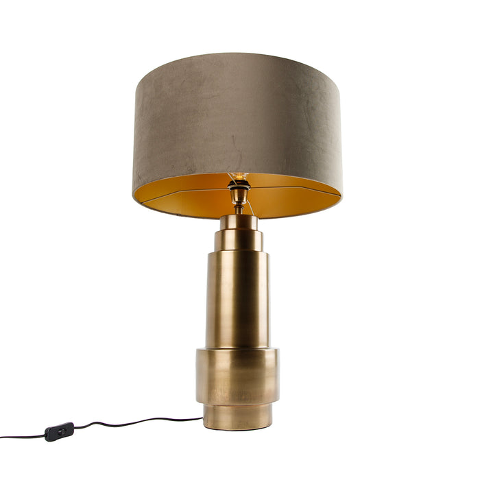 QAZQA Tafellamp brons velours kap taupe met goud 50 cm - Bruut