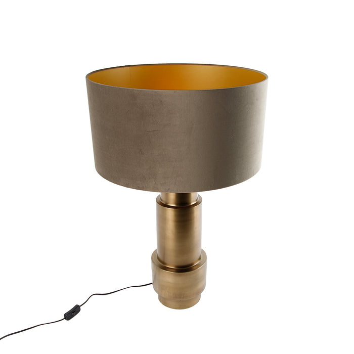 QAZQA Tafellamp brons velours kap taupe met goud 50 cm - Bruut
