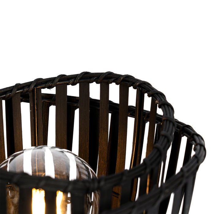 QAZQA Oosterse tafellamp zwart bamboe 25cm - Pua