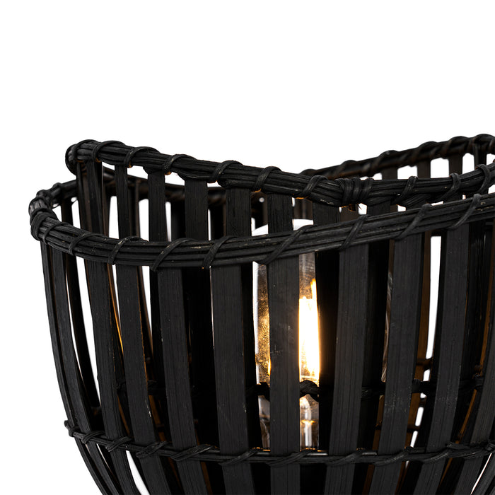 QAZQA Oosterse tafellamp zwart bamboe 25cm - Pua