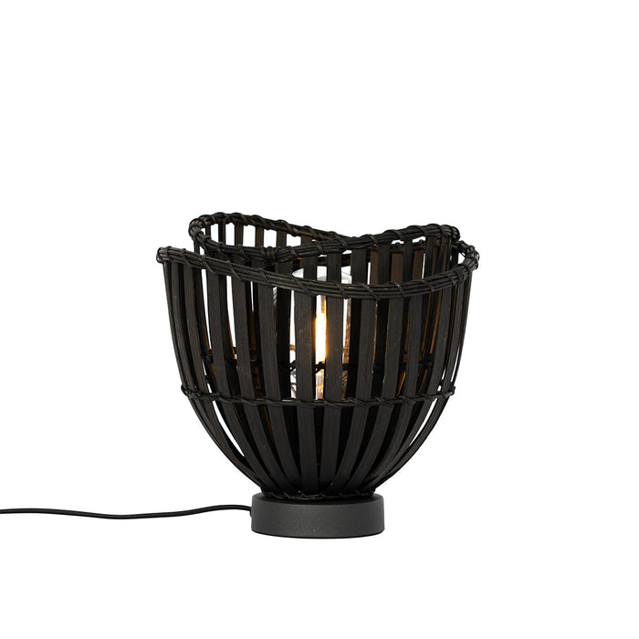 QAZQA Oosterse tafellamp zwart bamboe 25cm - Pua