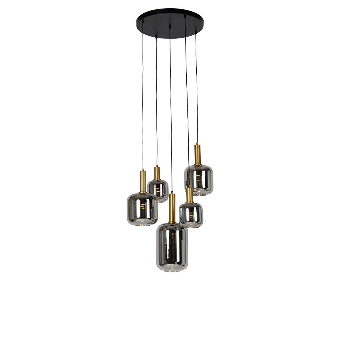 QAZQA Hanglamp zwart met goud met smoke glas incl. 5 PUCC - Zuzanna