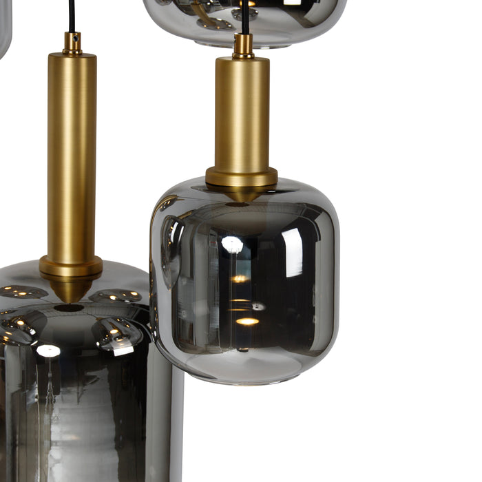 QAZQA Hanglamp zwart met goud met smoke glas incl. 5 PUCC - Zuzanna