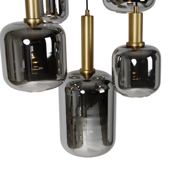 QAZQA Hanglamp zwart met goud met smoke glas incl. 5 PUCC - Zuzanna
