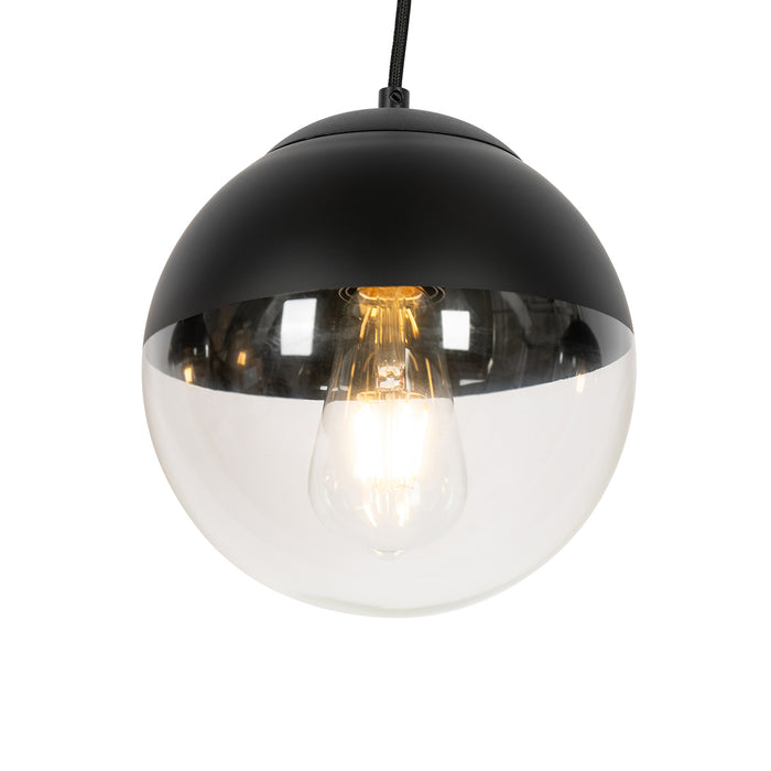 QAZQA Retro hanglamp zwart met helder glas langwerpig 3-lichts -