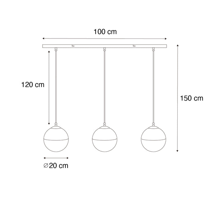 QAZQA Retro hanglamp zwart met helder glas langwerpig 3-lichts -