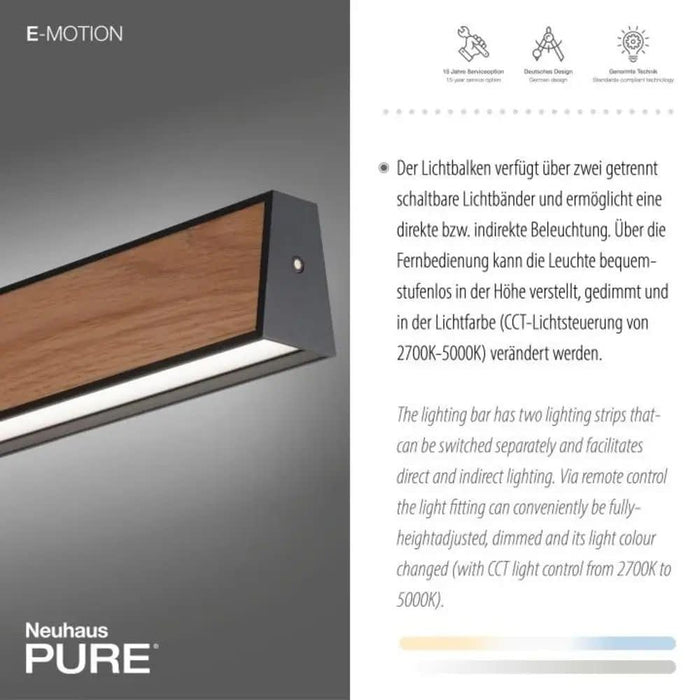 Neuhaus PURE® Hanglamp PURE E-MOTION Black - Wood e-LIFT  120cm incl.