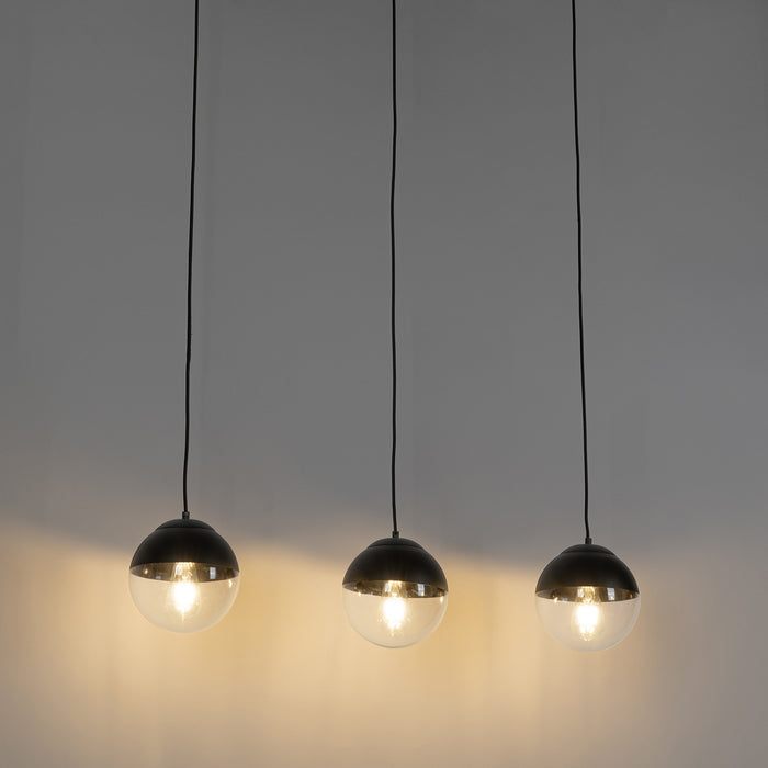 QAZQA Retro hanglamp zwart met helder glas langwerpig 3-lichts -