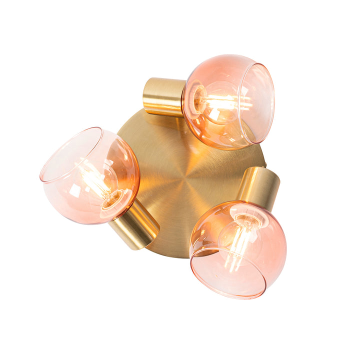 QAZQA Art Deco plafondspot goud met roze glas 3-lichts - Vidro