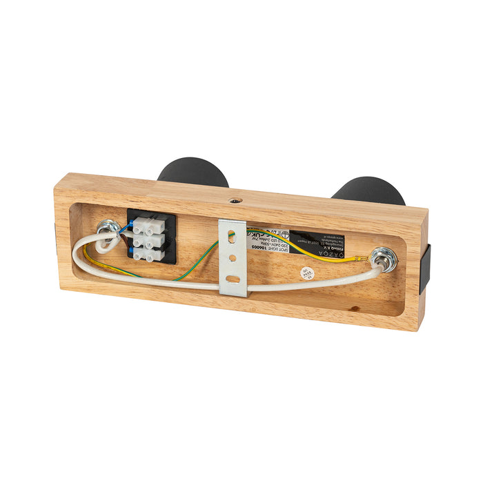 QAZQA Plafondlamp zwart met hout 2-lichts verstelbaar rechthoekig -