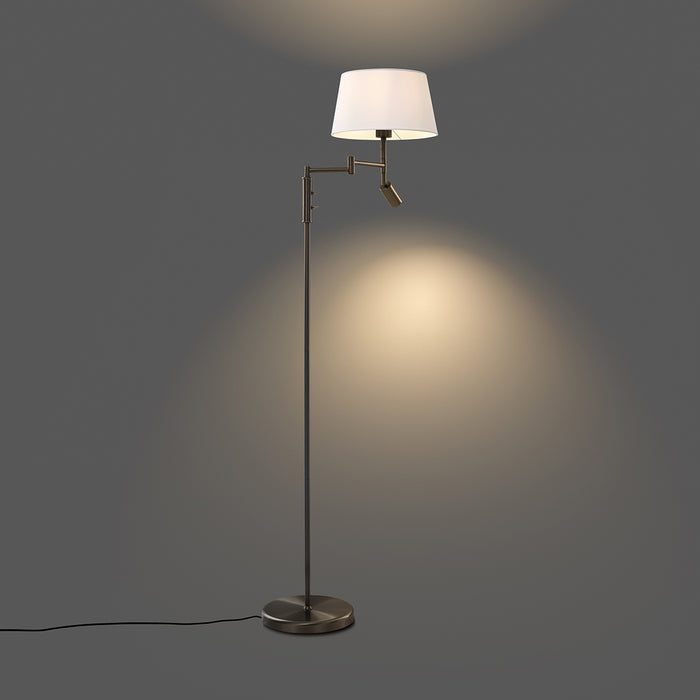QAZQA Vloerlamp staal met witte kap en verstelbare leeslamp - Ladas