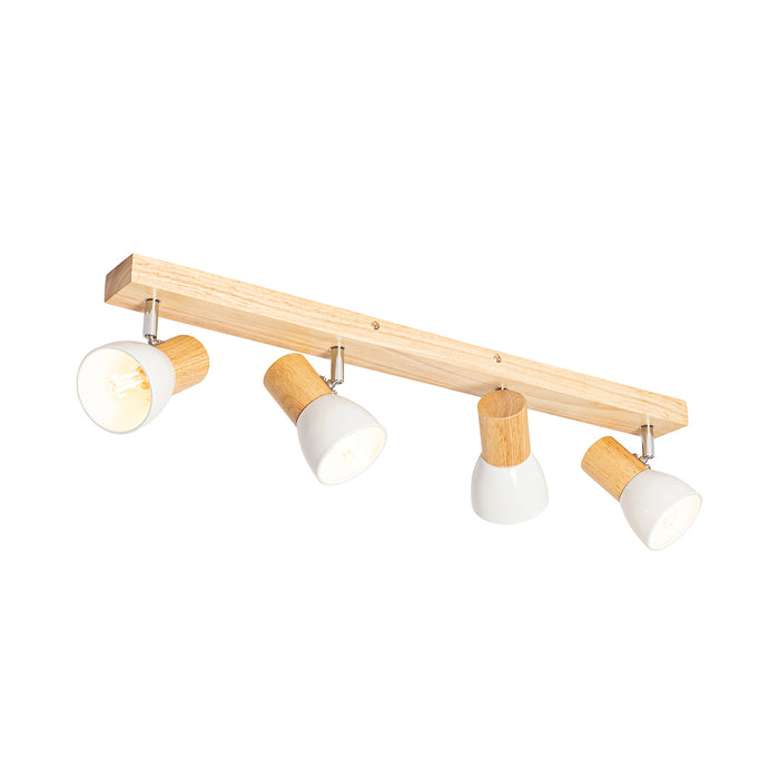 QAZQA Plafondspot hout met wit verstelbaar 4-lichts - Thorin