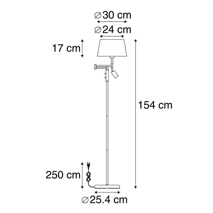 QAZQA Vloerlamp brons met witte kap en verstelbare leeslamp - Ladas
