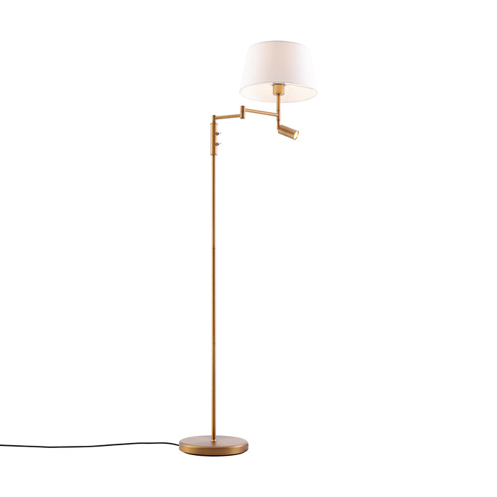 QAZQA Vloerlamp brons met witte kap en verstelbare leeslamp - Ladas