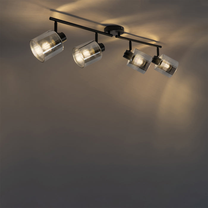 QAZQA Plafondspot zwart met smoke glas 4-lichts verstelbaar - Laura