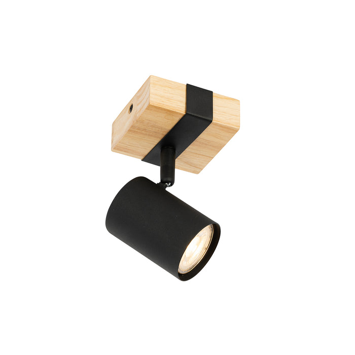 QAZQA Moderne spot zwart met hout verstelbaar vierkant - Jeana