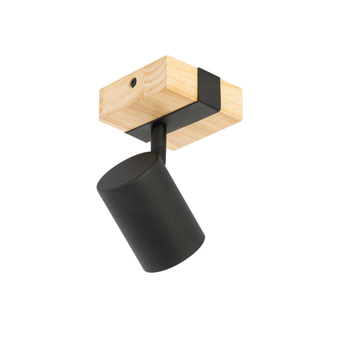 QAZQA Moderne spot zwart met hout verstelbaar vierkant - Jeana