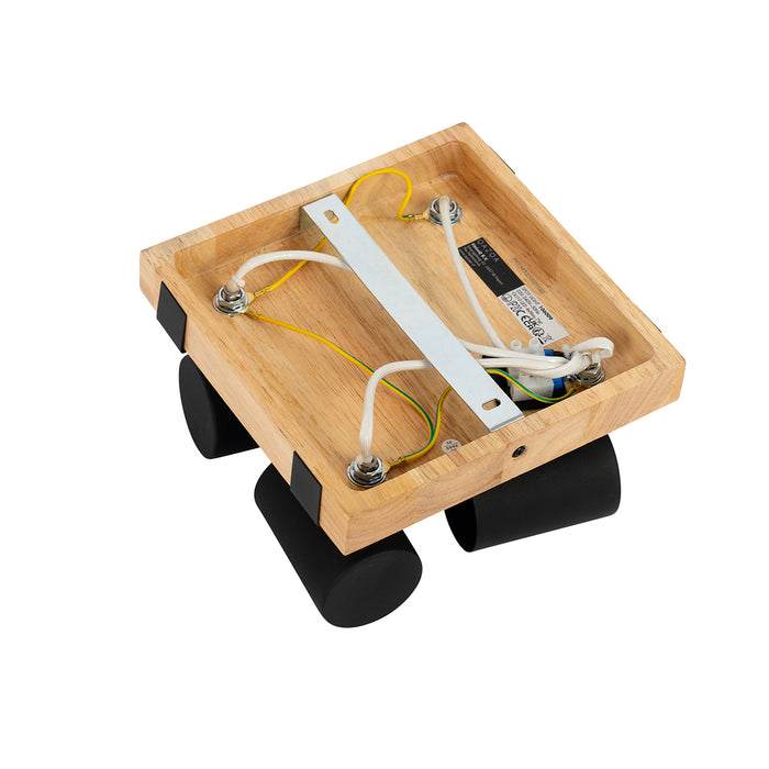 QAZQA Plafondlamp zwart met hout 4-lichts verstelbaar rechthoekig -