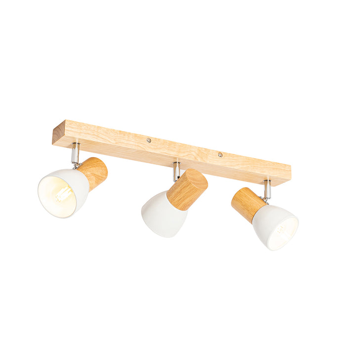 QAZQA Plafondspot hout met wit verstelbaar 3-lichts - Thorin