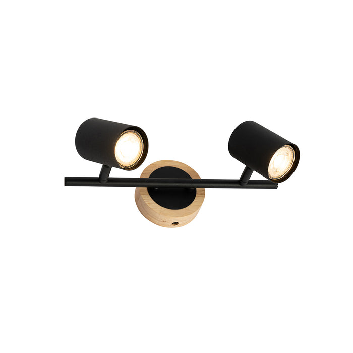 QAZQA Moderne spot zwart met hout kantelbaar 2-lichts - Jeana