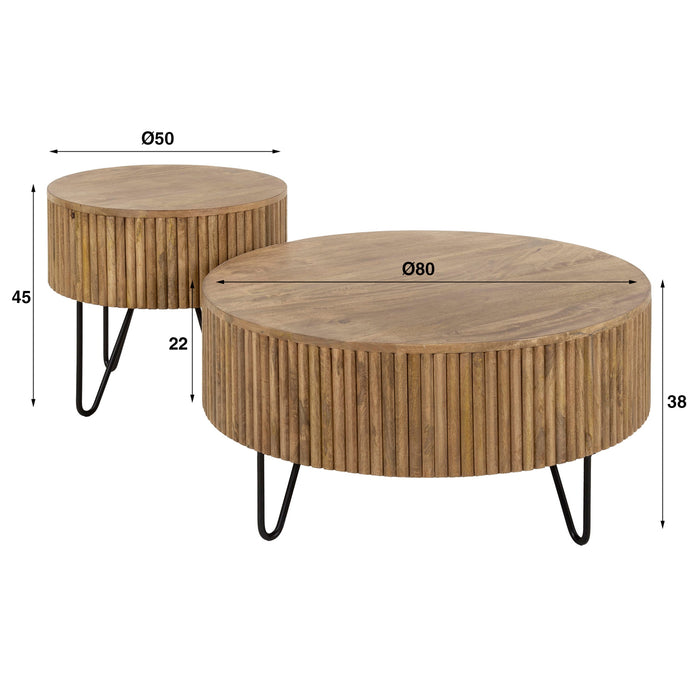 Giga Meubel - Salontafel Wave Rond Mango Naturel Set van 2