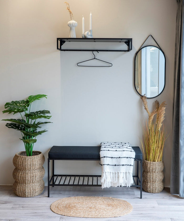 House Nordic Bankje Avery met schap en kussen zwart