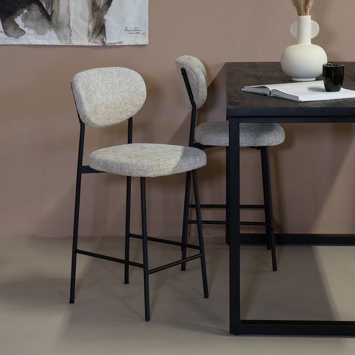 Giga Meubel - Barstoel Beige Stof - 44x50x97cm - Vajèn - Set van 2