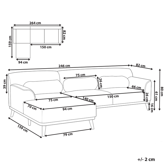 Beliani - SIMOS - Hoekbank - Lichtgrijs - Rechtszijdig - Polyester