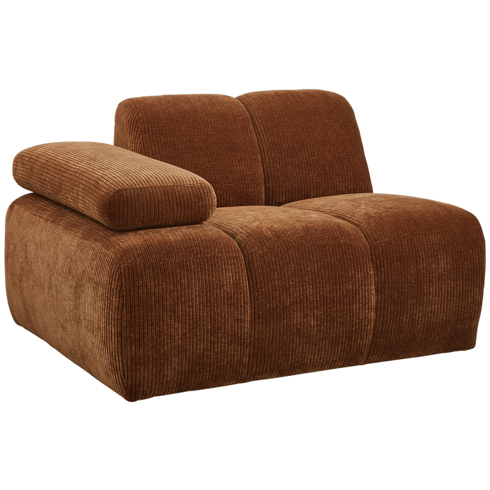 WOOOD Mojo 1-Zits Bank Met Arm Links - Ribstof - Roest Bruin