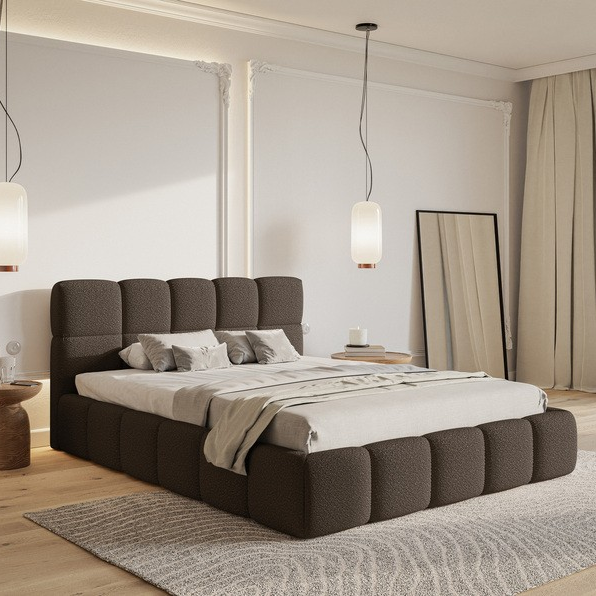 NADUVI Collection Chloe Bedframe 160 x 200 cm - met Opbergvak - Bouclé - Donkerbruin