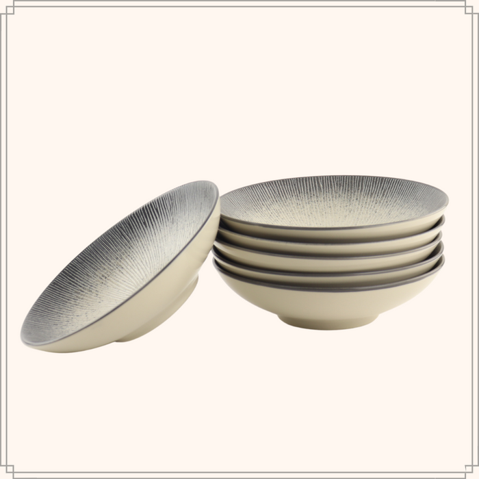 OTIX Diepe Soep Bordenset 6 Persoons Zwart Taupe 19cm Keramiek  TULIP