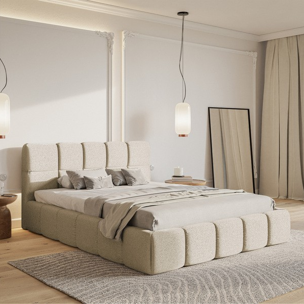 NADUVI Collection Chloe Bedframe 140 x 200 cm - Chenille - Lichtbeige