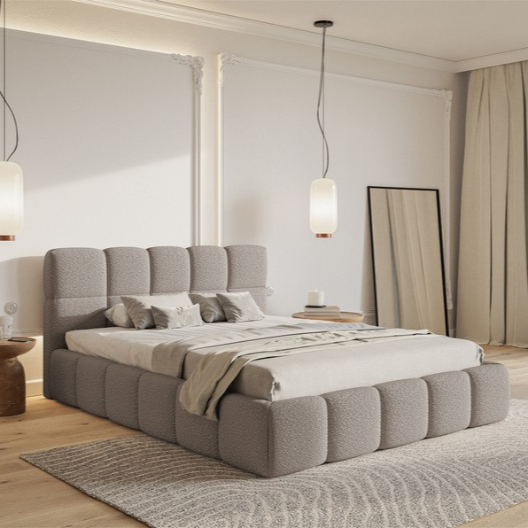 NADUVI Collection Chloe Bedframe 140 x 200 cm - met Opbergvak - Bouclé - Grijs