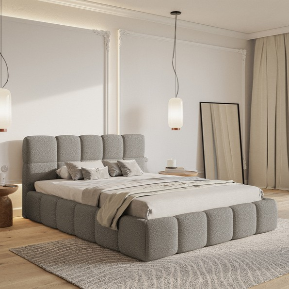 NADUVI Collection Chloe Bedframe 180 x 200 cm - met Opbergvak - Bouclé - Grijs