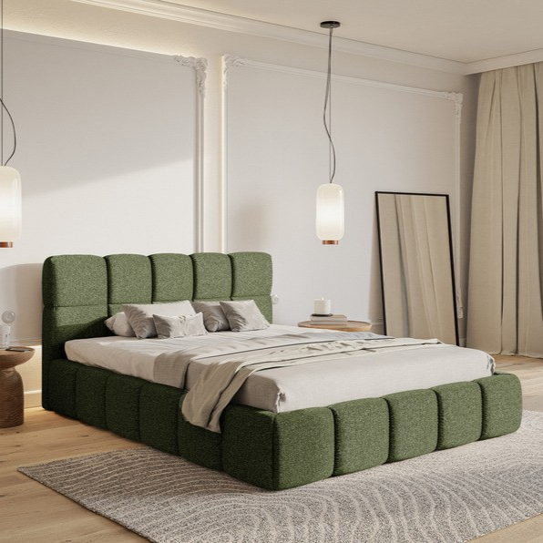 NADUVI Collection Chloe Bedframe 140 x 200 cm - Chenille - Olijfgroen