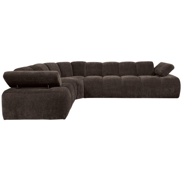 WOOOD Mojo Hoekbank Links - Ribstof - Bruin - 74x310x230