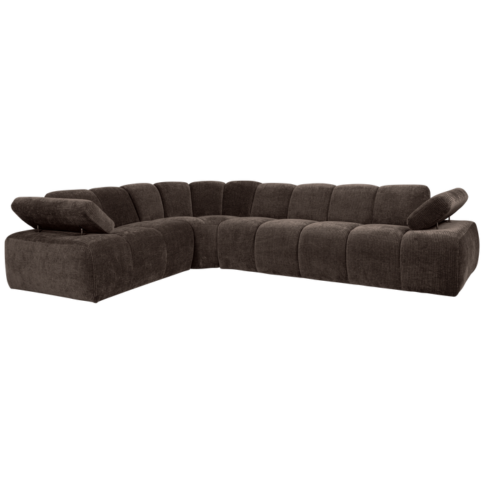 WOOOD Mojo Hoekbank Links - Ribstof - Bruin - 74x310x230