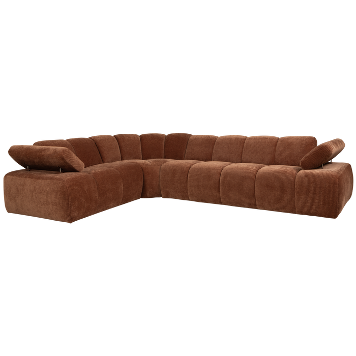 WOOOD Mojo Hoekbank Links - Ribstof - Roest Bruin - 74x310x230