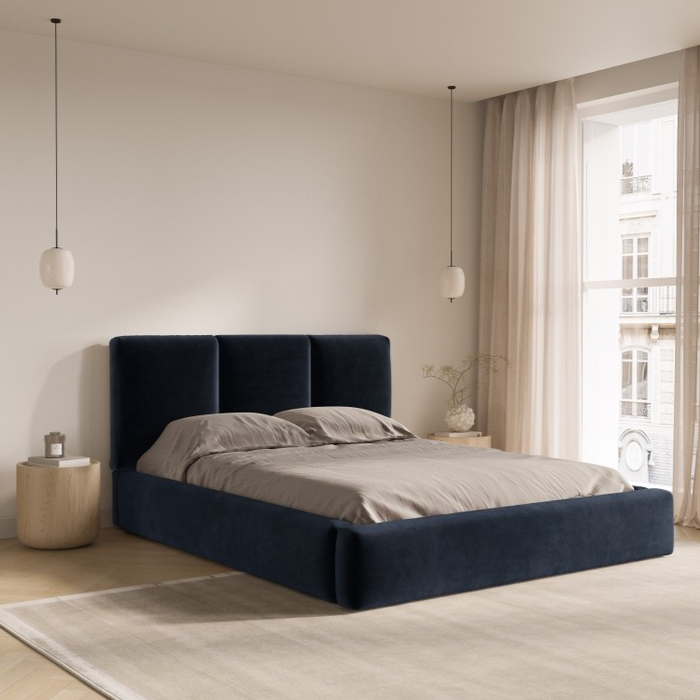 Windsor & Co Horizon Bedframe met Opbergvak - 200 x 200 cm - Fluweel - Donkerblauw