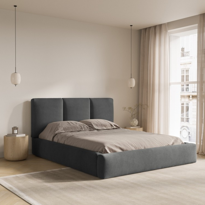 Windsor & Co Horizon Bedframe met Opbergvak - 160 x 200 cm - Chenille - Donkergrijs