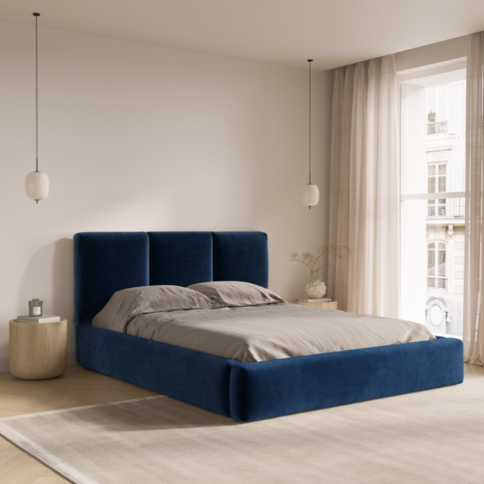 Windsor & Co Horizon Bedframe met Opbergvak - 200 x 200 cm - Fluweel - Koningsblauw