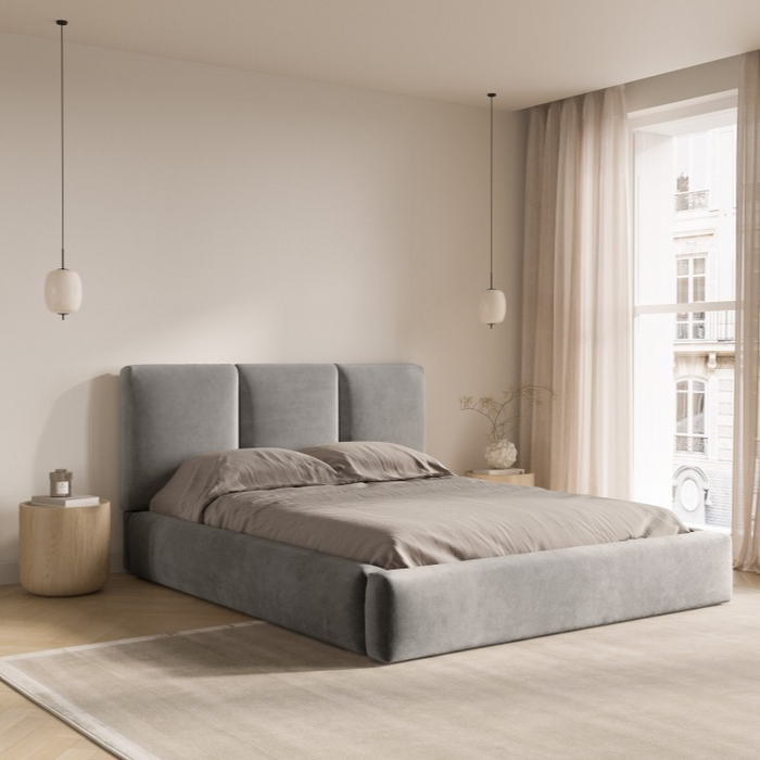Windsor & Co Horizon Bedframe met Opbergvak - 200 x 200 cm - Fluweel - Grijs