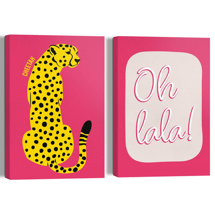 Reinders - Oh La La Leopard Pink - Canvas Schilderijen set 2x 30x20cm