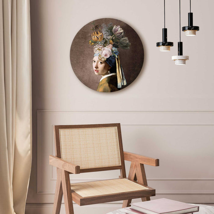 Reinders - Pearl Girl Flowers - Glasschilderij Ø 50 cm