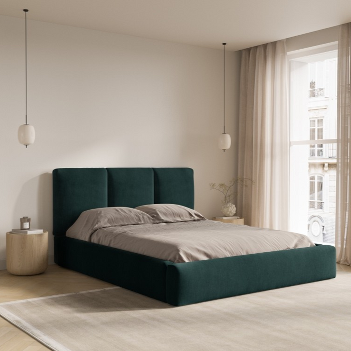Windsor & Co Horizon Bedframe met Opbergvak - 140 x 200 cm - Chenille - Flessengroen