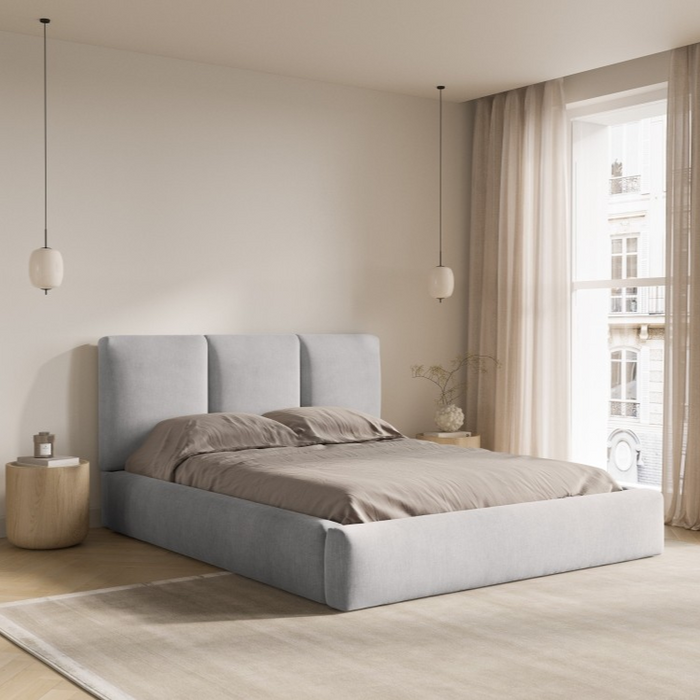 Windsor & Co Horizon Bedframe met Opbergvak - 200 x 200 cm - Chenille - Grijs
