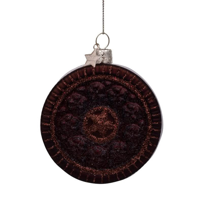 Vondels Glazen kerst decoratie bruin|wit rond koekje H7cm