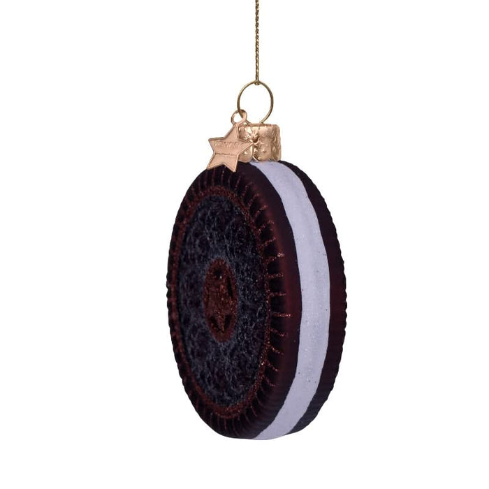 Vondels Glazen kerst decoratie bruin|wit rond koekje H7cm
